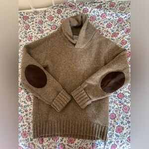 Ll bean men’s small wool shawl collar sweater with elbow patches